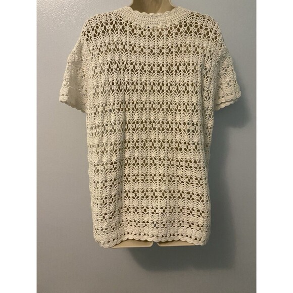 Dressbarn White Crochet Short Sleeve Cardigan 1/4Button Vtg Cottagecore 22/24 - Picture 4 of 6